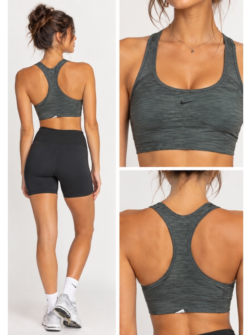 Nike Women’s Heather Gray/Olive Athletic Sports Bra High Support Racerback
